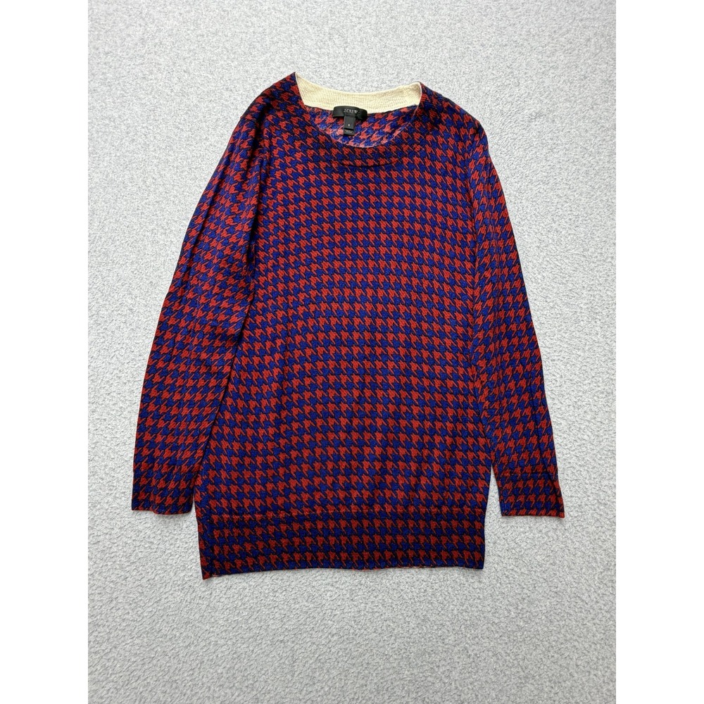 J Crew Sweater Womens‎ Small Multicolor Houndstooth Check Merino Wool Crewneck